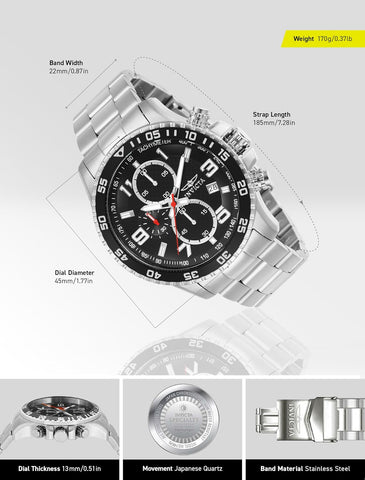 Invicta Specialty Stainless Steel Men's Quartz Watch - 45mm