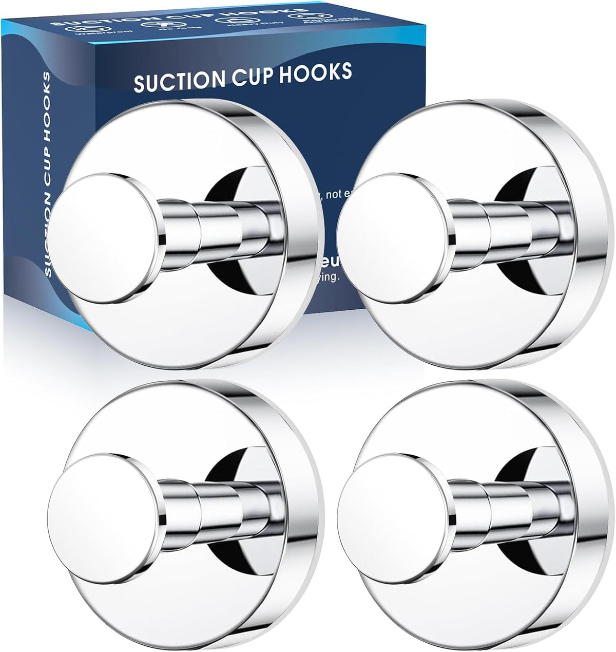 MOTAIPEAK Suction Cup Hooks for Shower, No-Drill, Chrome Polished 4-Pack