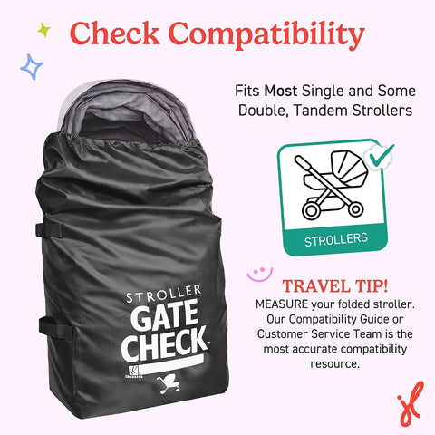 J.L. Childress Gate Check Travel Bag for Single & Double Strollers, Black