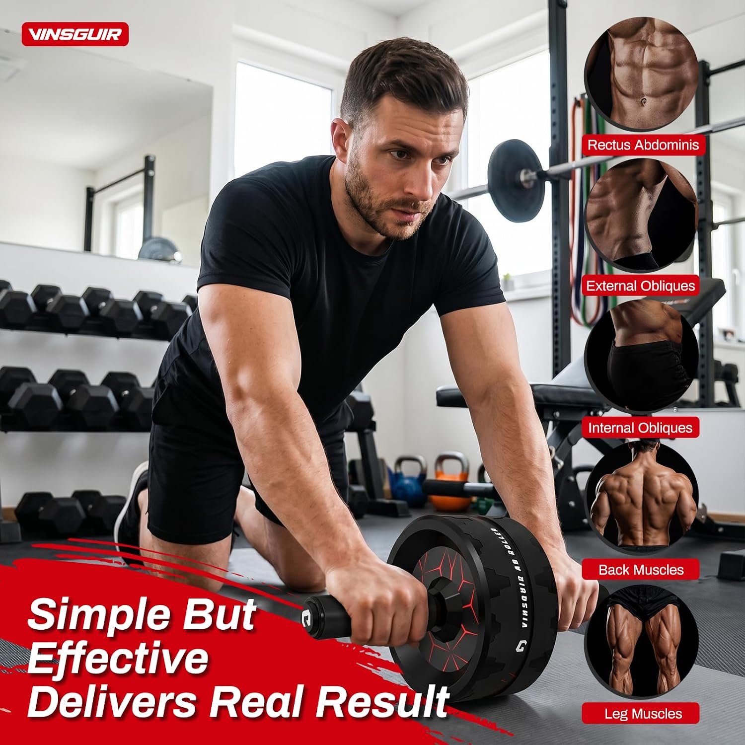 VINSGUIR Ab Roller Wheel, Abs & Core Workout Equipment for Home Gym with Knee Pad Accessories, Abdominal Wheel for Full-body Strength Training