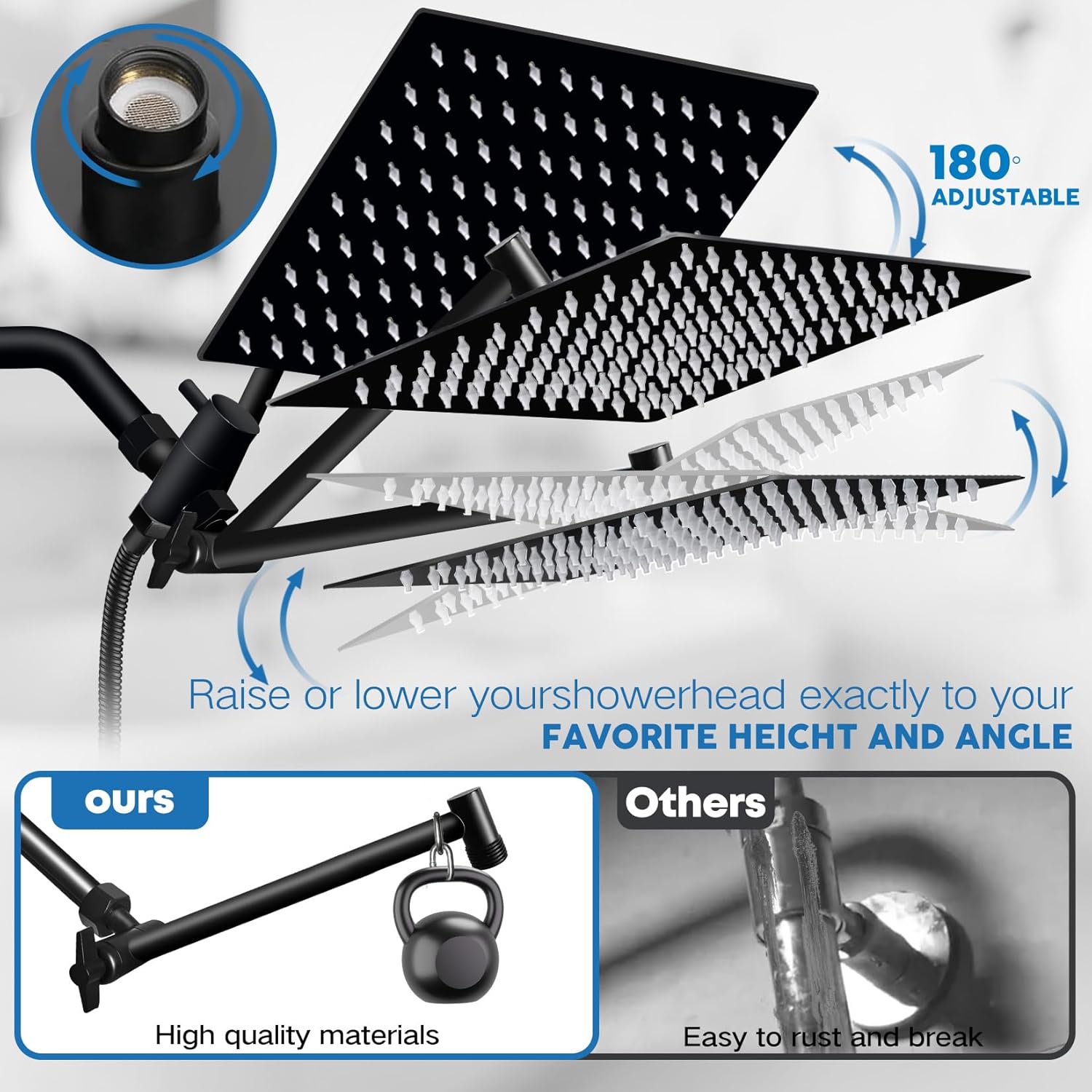 Shower Head,12" High Pressure Rainfall Shower Head with Handheld Dual Spray