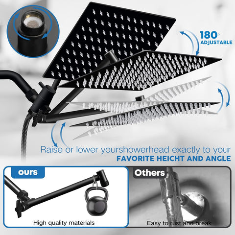 Shower Head,12" High Pressure Rainfall Shower Head with Handheld Dual Spray