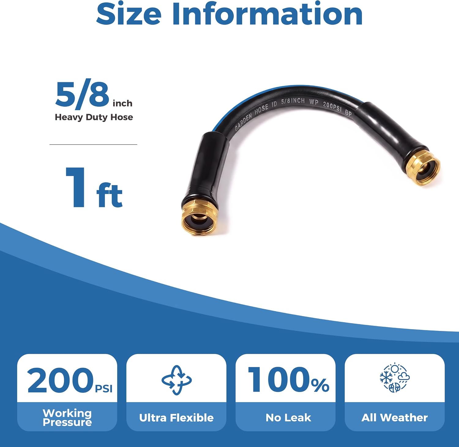 SheeChung Short Garden Hose 1ft x 5/8",Rubber Leader Hose,Female to Female