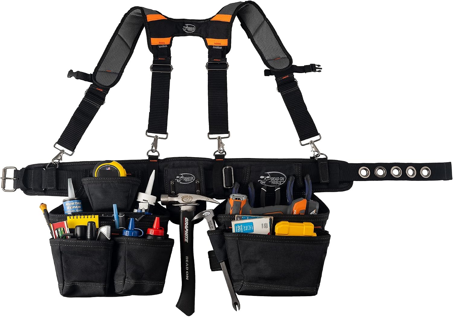 Dead On Tools - 1680 Denier Poly Carpenter’s Tool Belt with Suspenders (HDP400945) , Black