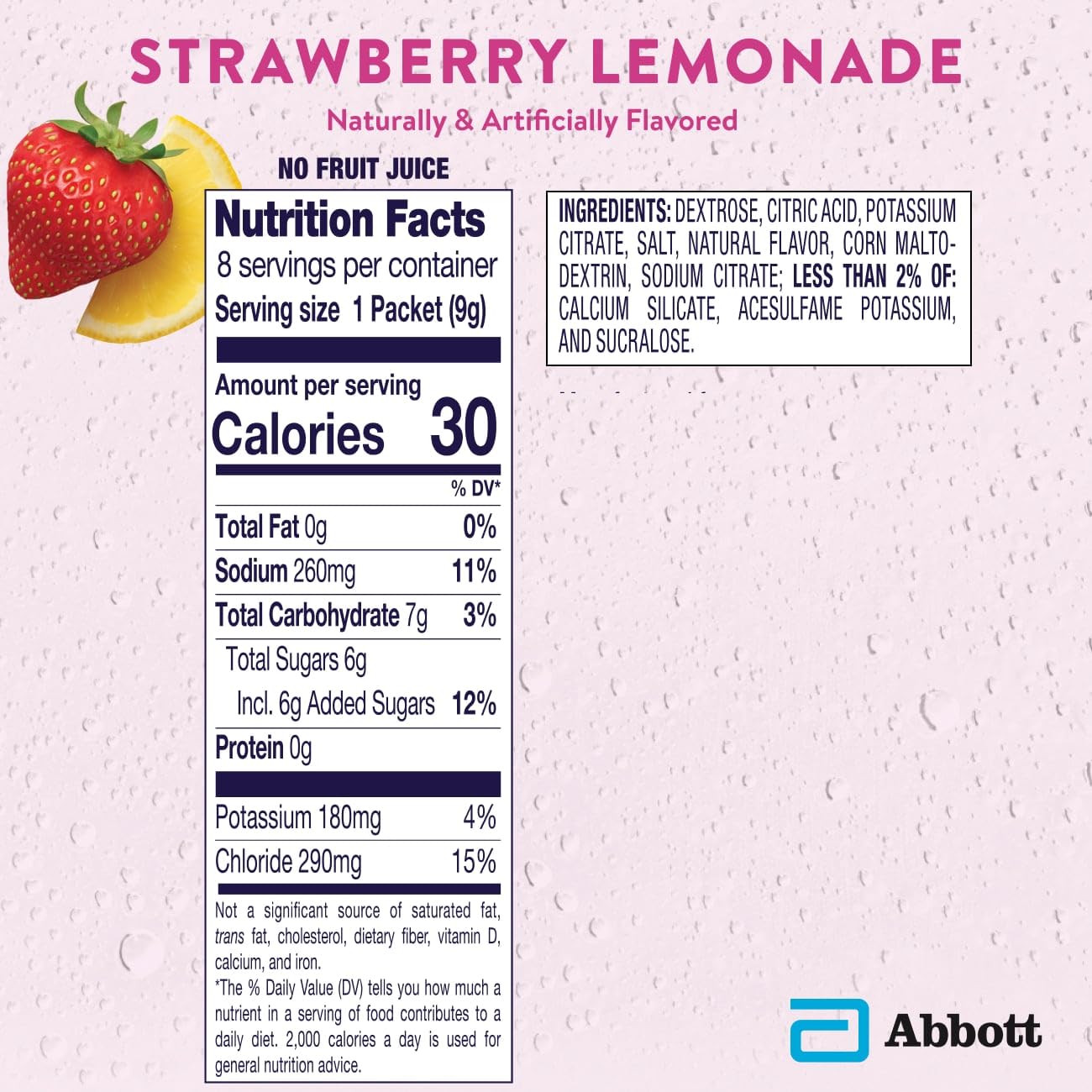 Pedialyte Electrolyte Powder, Hydration Drink for Kids & Adults, Strawberry Lemonade, 8 Powder Packets