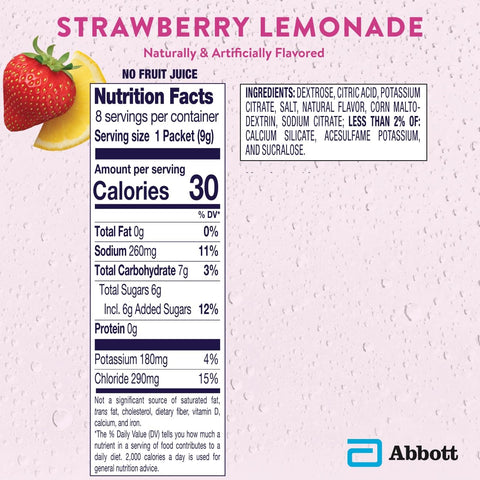 Pedialyte Electrolyte Powder, Hydration Drink for Kids & Adults, Strawberry Lemonade, 8 Powder Packets
