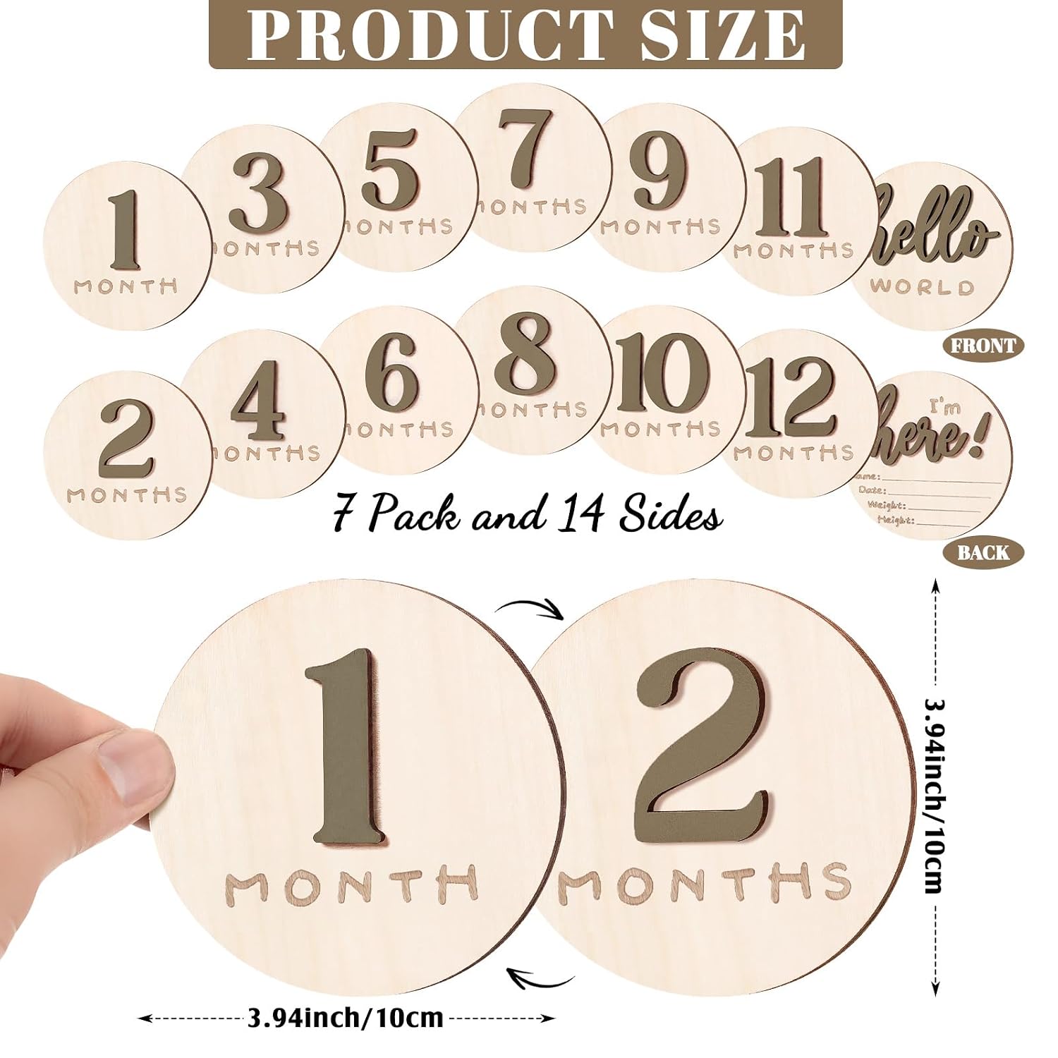Baby Monthly Milestone Announcement Signs Wood,Brown,Number