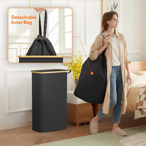 Lifewit 65L Slim Laundry Hamper with Lid and Removable Bag, Black