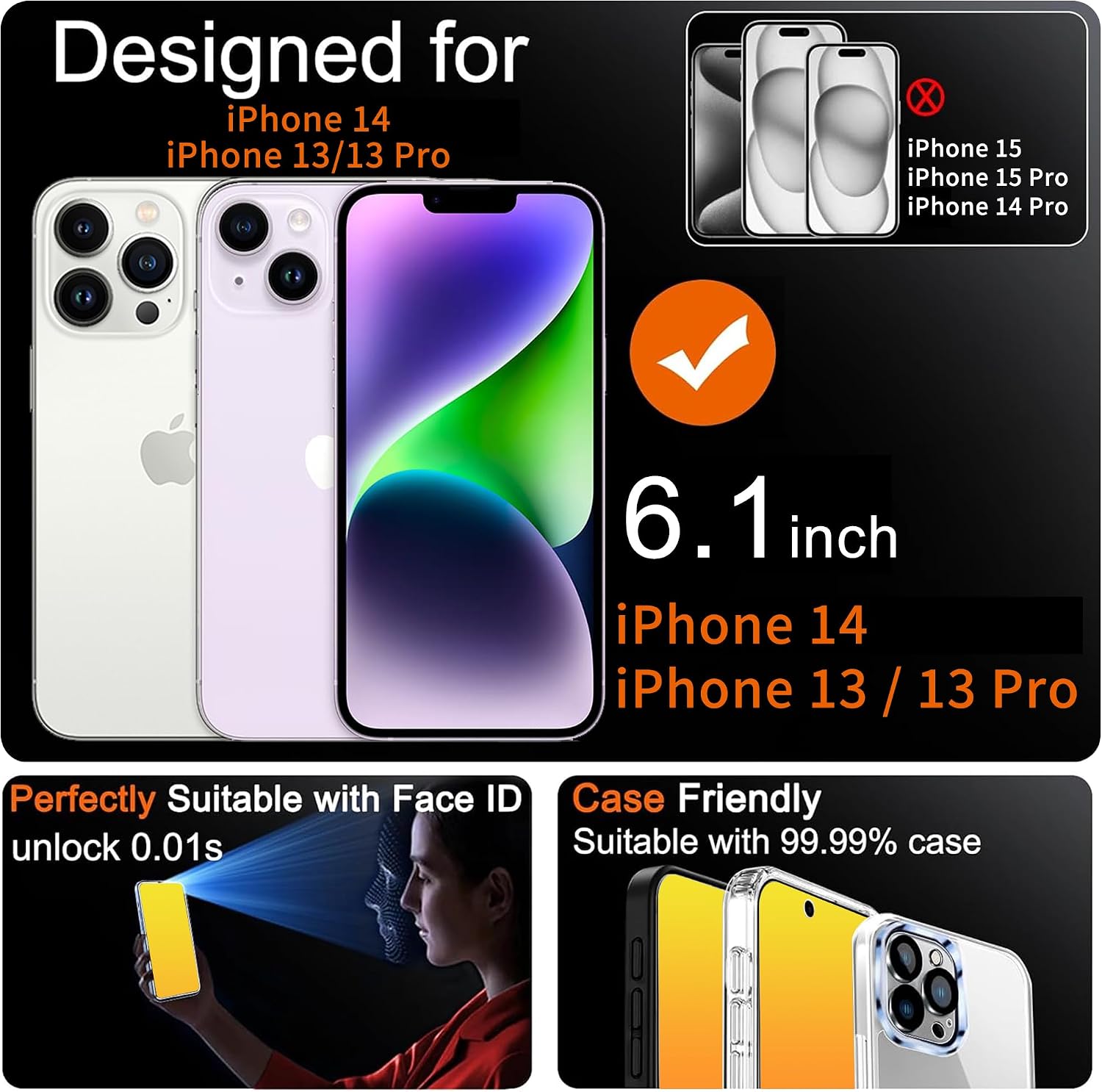 Privacy Screen Protector for iPhone 14/13 /13 Pro (Gold)