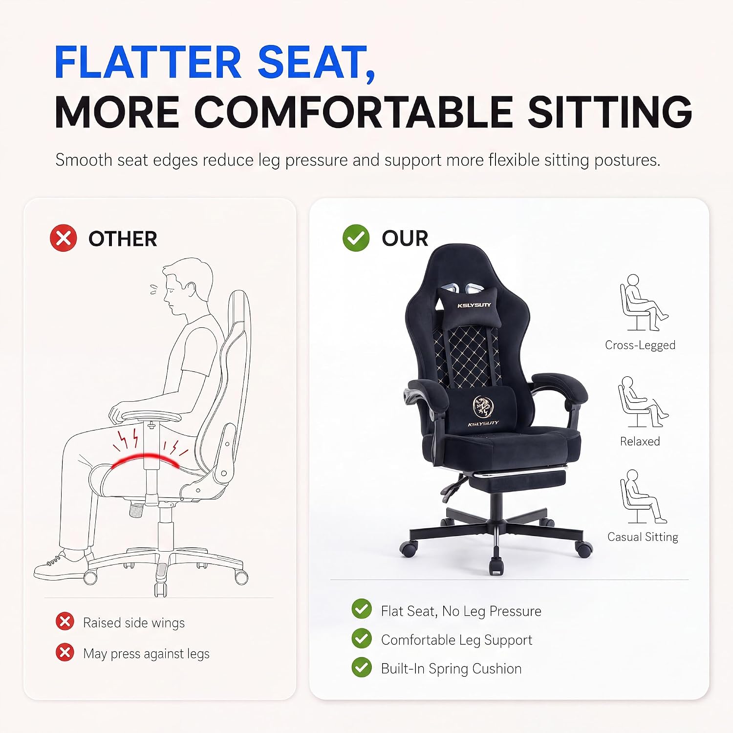 Desk Computer Gaming Chair - High Back Ergonomic Office Chair with Footrest and Lumbar Support, Swivel Comfy Home Gamer Video Game Chairs with Pocket Spring Cushion for Adults (Black Fabric)