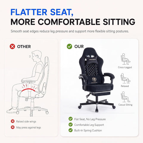 Desk Computer Gaming Chair - High Back Ergonomic Office Chair with Footrest and Lumbar Support, Swivel Comfy Home Gamer Video Game Chairs with Pocket Spring Cushion for Adults (Black Fabric)
