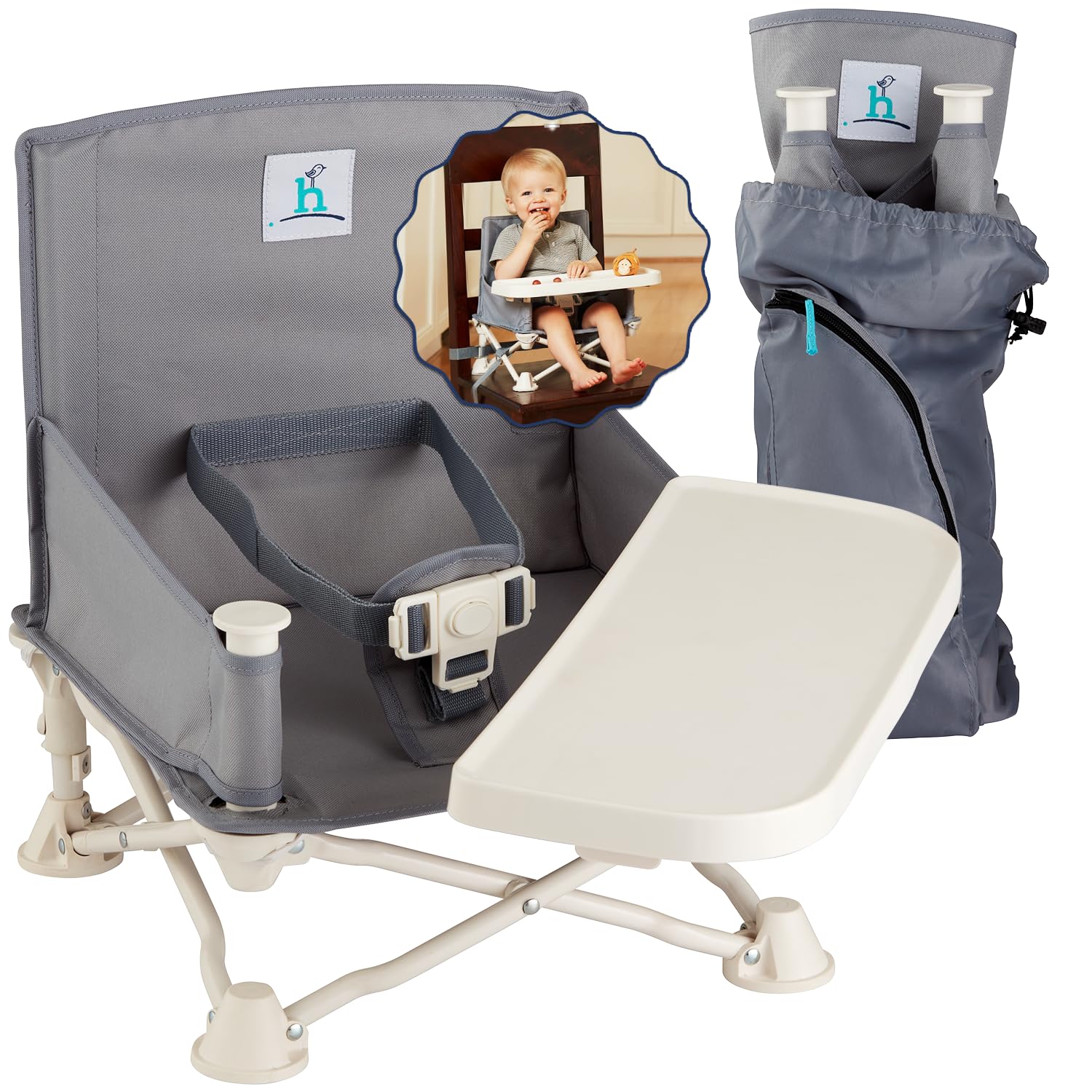 OmniBoost Booster Seat with Tray, Travel High Chair, Baby Chair, Grey