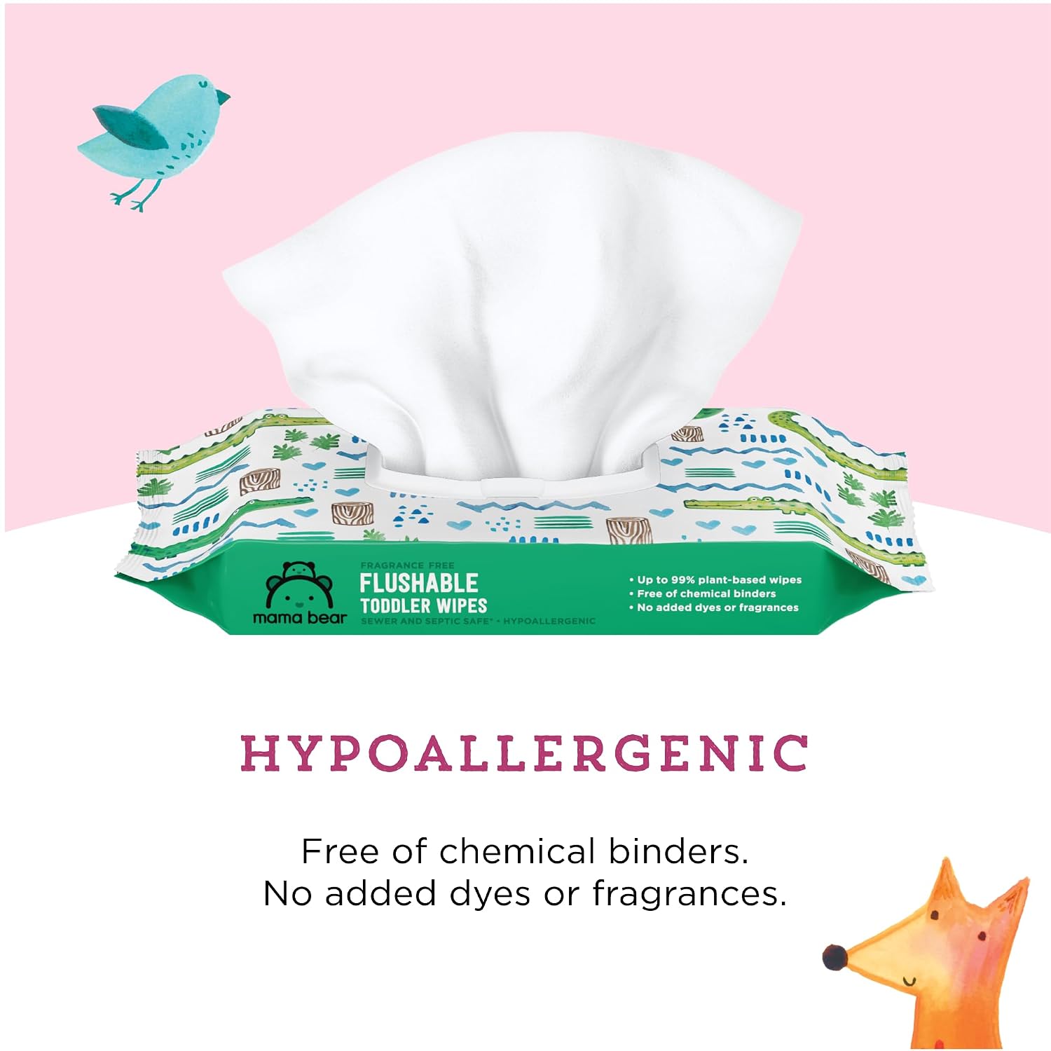 Amazon Brand - Mama Bear Flushable Toddler Toilet Wipes, Unscented, Formulated without Fragrance, Hypoallergenic, Septic Safe, 336 Count, 8 Packs of 43