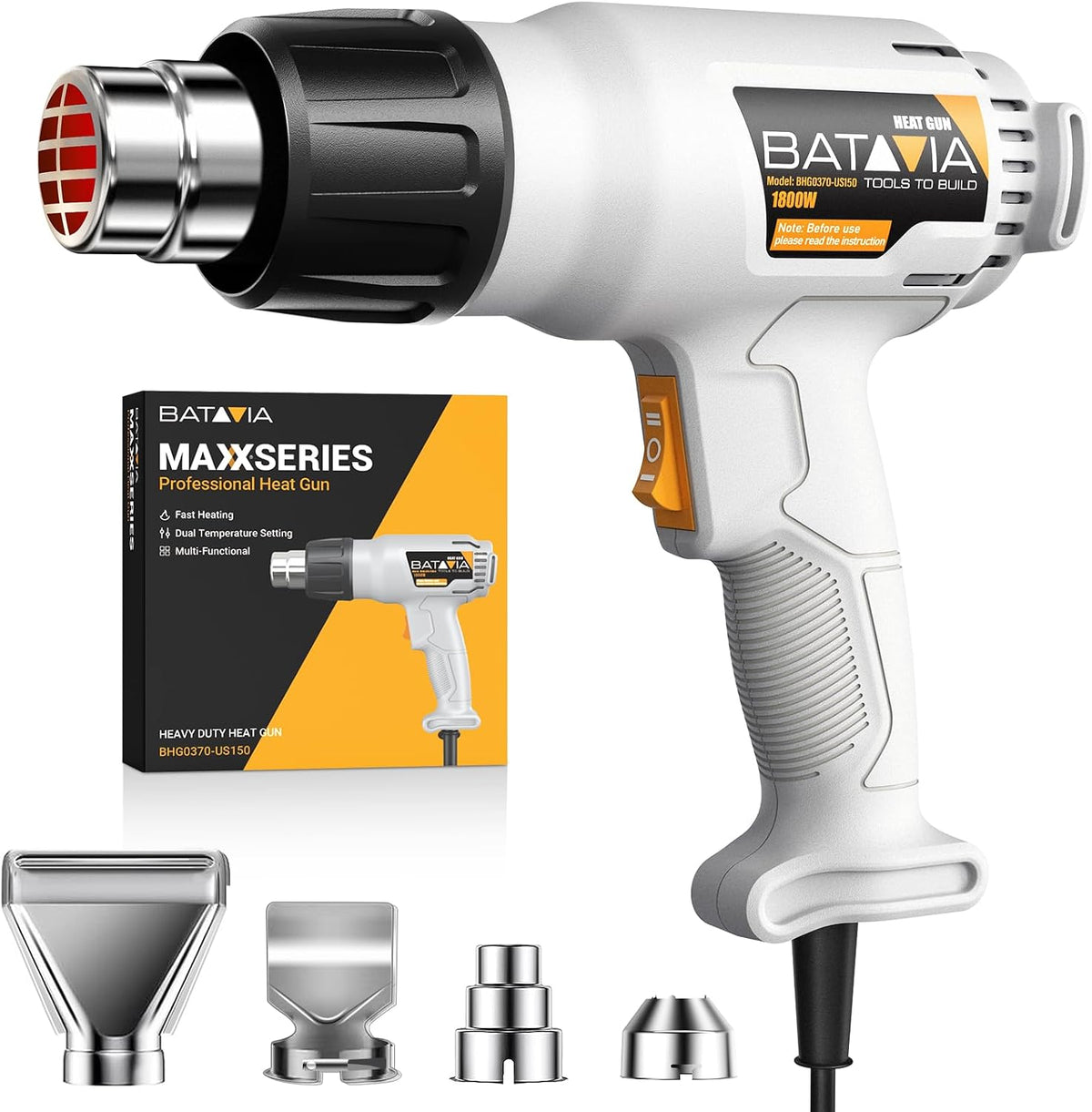BATAVIA 1800W Heat Gun with 752℉&1112℉ Dual-Temperature Settings for Crafts