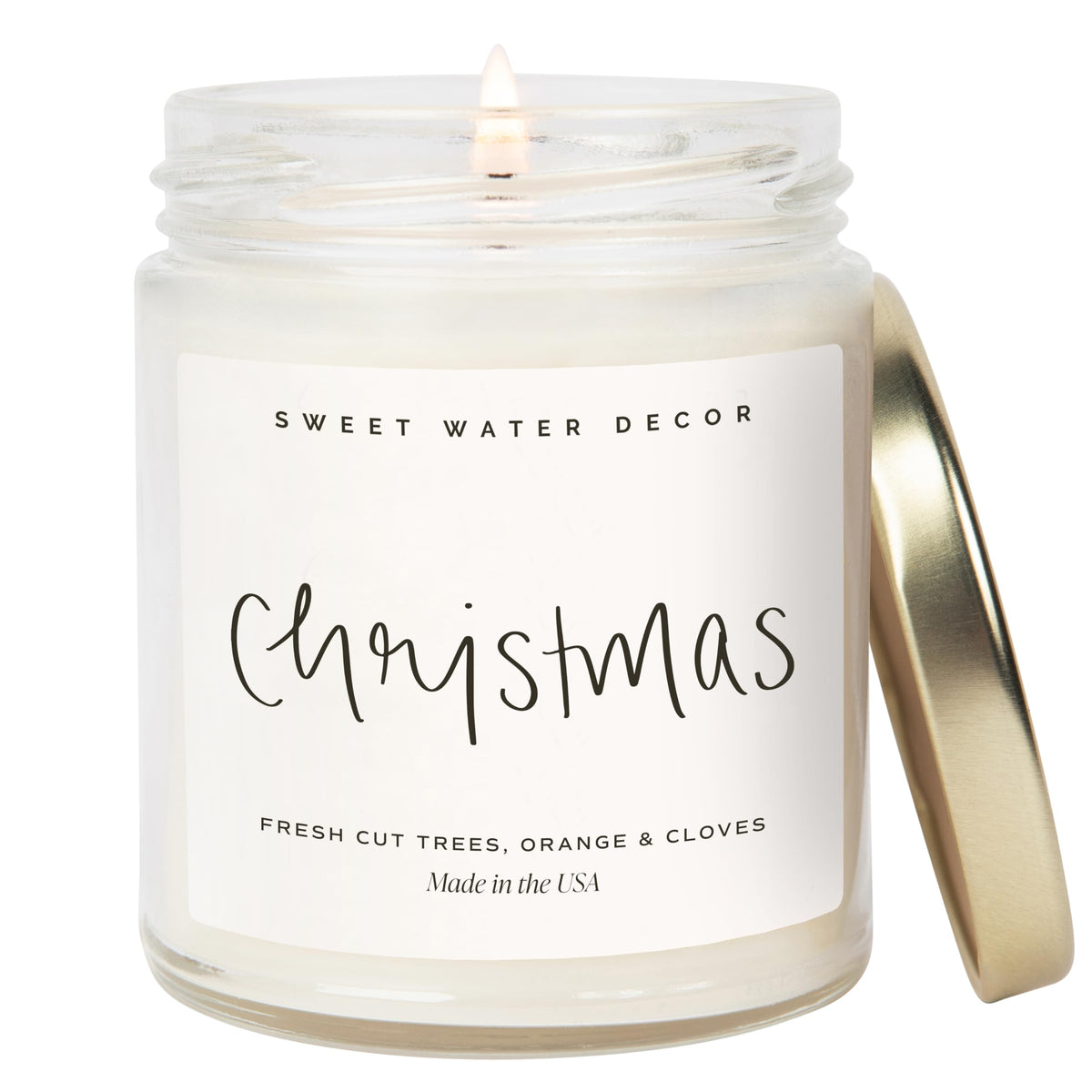 Sweet Water Decor Christmas Scented Candle - Cinnamon, Trees, Orange, and Clove Scented Winter Candle - Christmas Candles and Decor for Home - 9oz. Clear Jar Soy Candle, Made in the USA