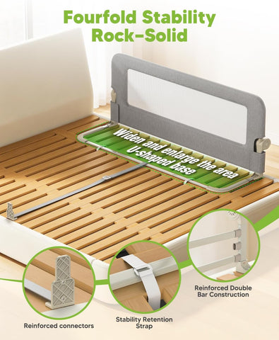 Bed Rail for Toddlers, 59IN Baby Bed Rail Guard Folding Up, Child Safety Side Railing Guards with Reinforced Anchor Bed