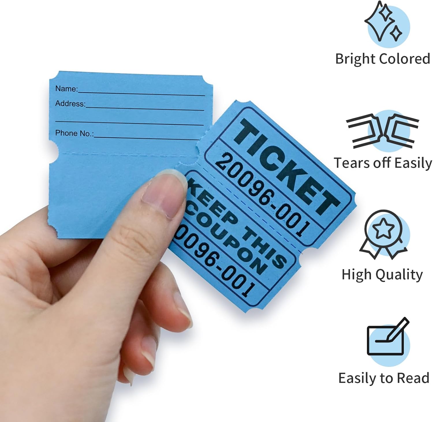 L LIKED Blue Raffle Tickets 2" x 2", Double Roll, 1000 Pairs/Roll