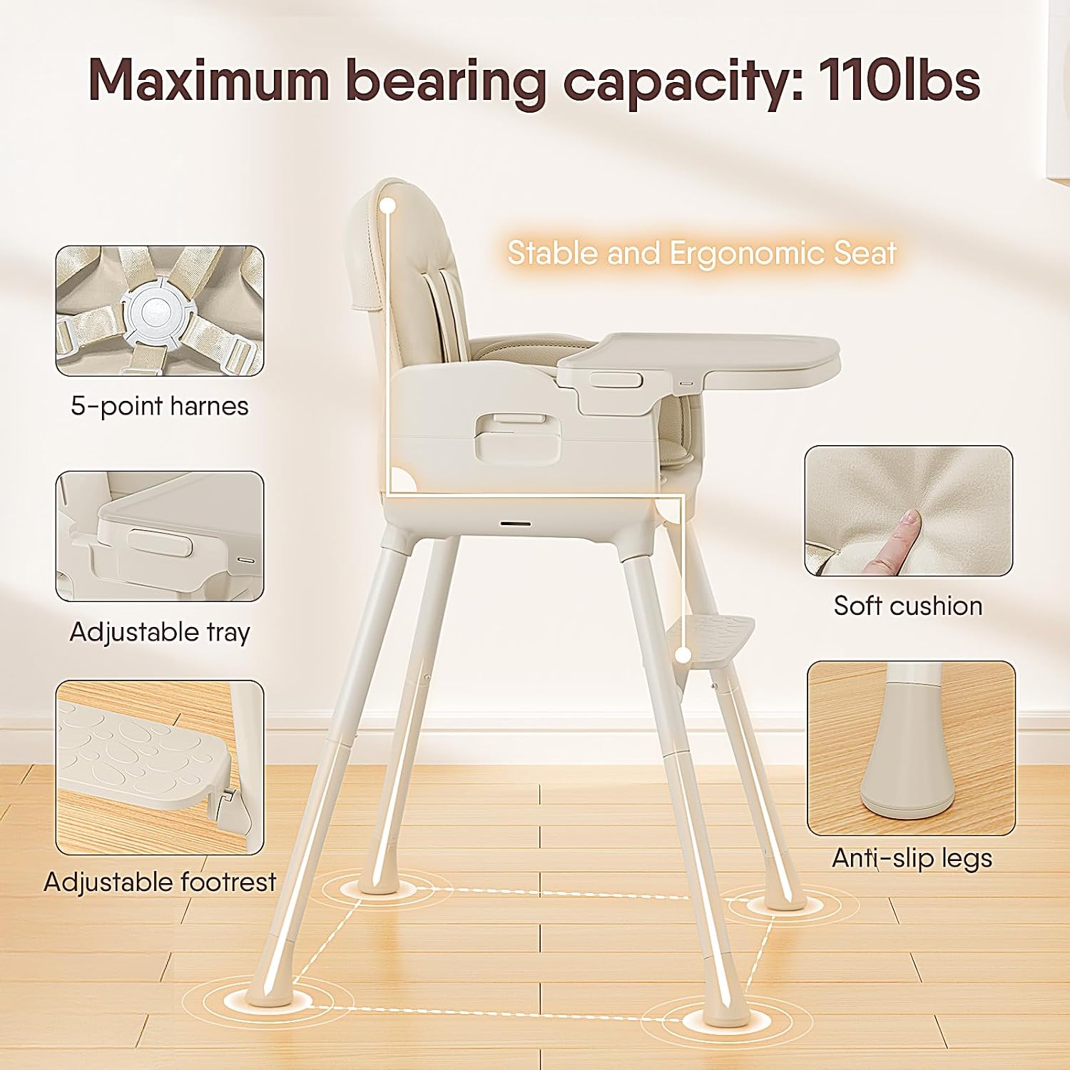 Obee Odee 3-in-1 Portable Baby High Chair for Babies and Toddlers (Beige)