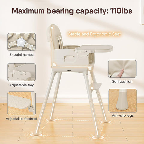 Obee Odee 3-in-1 Portable Baby High Chair for Babies and Toddlers (Beige)