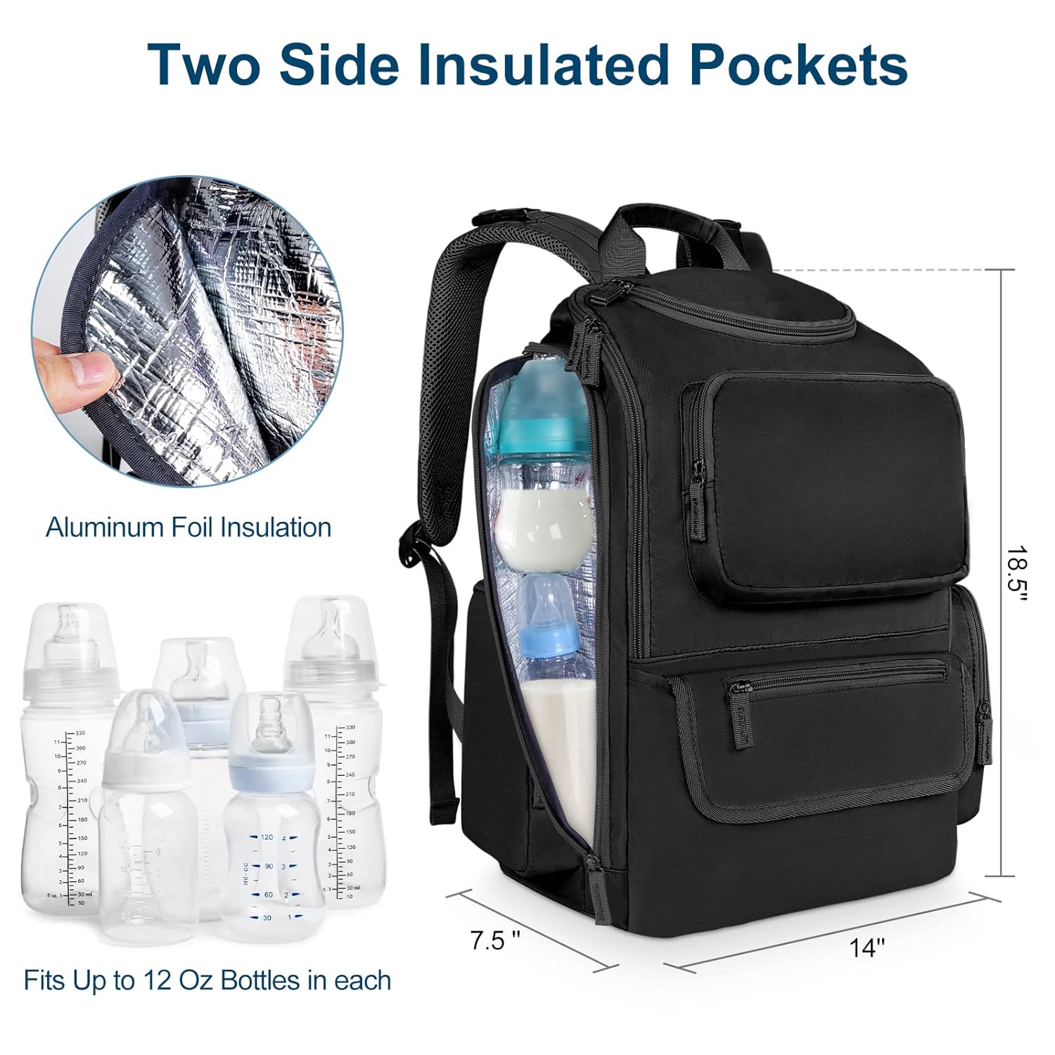 Mancro Diaper Bag Backpack, Dad Diaper Bag with 2 Side Insulated Pockets
