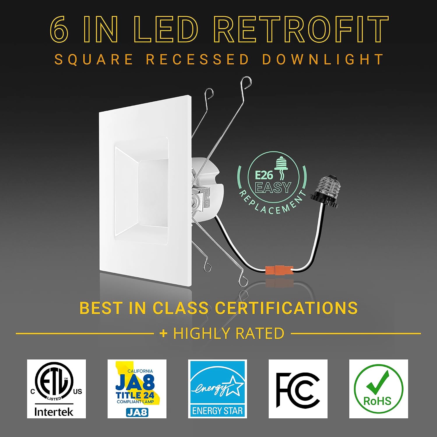 NUWATT 6 Inch Retrofit LED Square Recessed Lighting, CCT 2700-5000K, 4 Pack