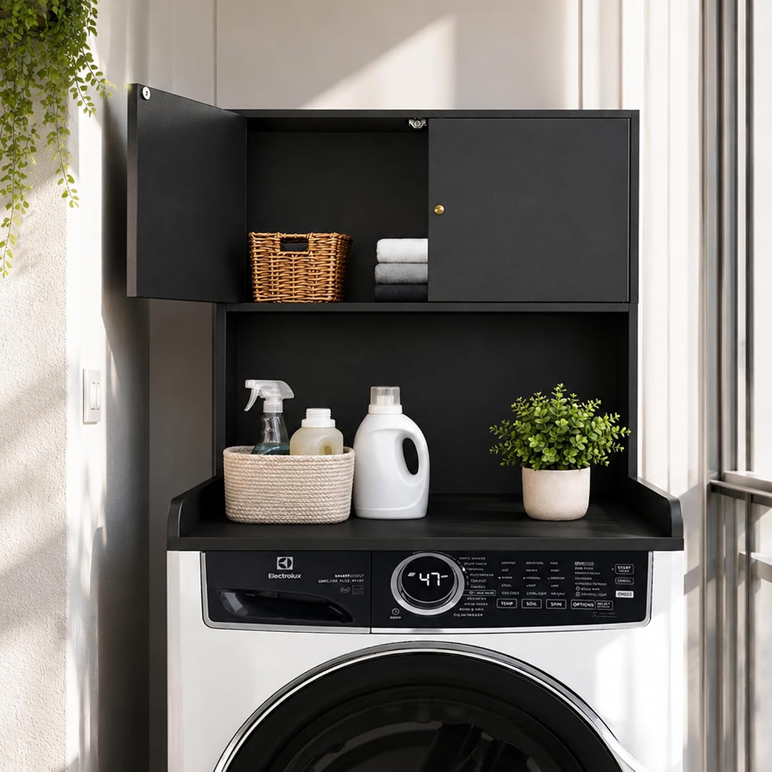 Washer Dryer Countertop with Cabinets, 2-Tier Laundry Countertop with Shelf