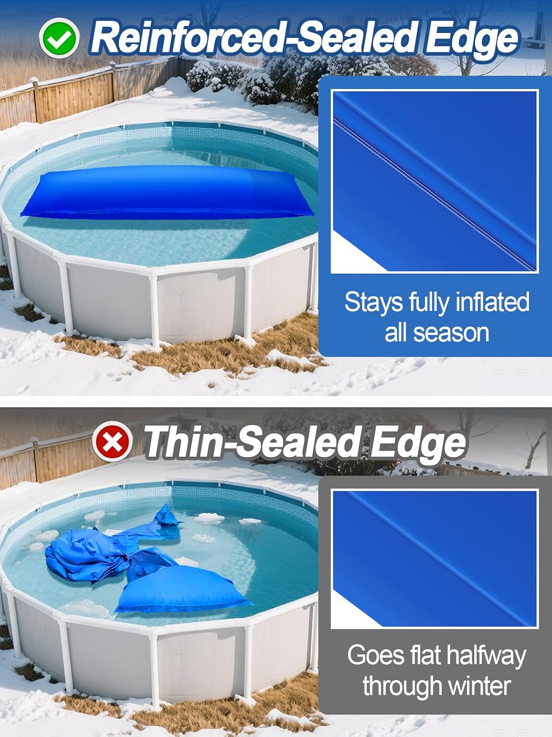 4x15ft Leak-Resistant Winter Pool Pillows for Above Ground Pool Winterizing