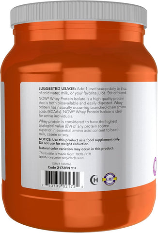 NOW Foods Sports Nutrition, Whey Protein Isolate, 25 g With BCAAs, Unflavored Powder, 1.2-Pound
