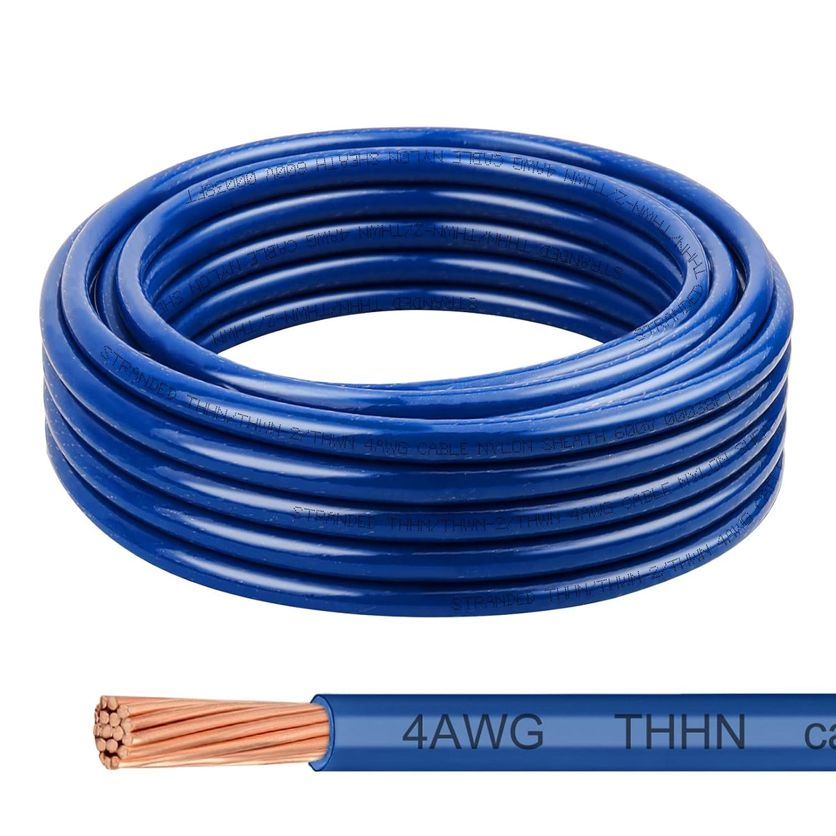 THHN Wire 4 Gauge 25 FT, 4 AWG Stranded OFC Copper Electrical Building Wire with Nylon Jacket PVC Insulation, Rated 600V for Residential, Industrial, CNC, Ground (4 Gauge, Blue)