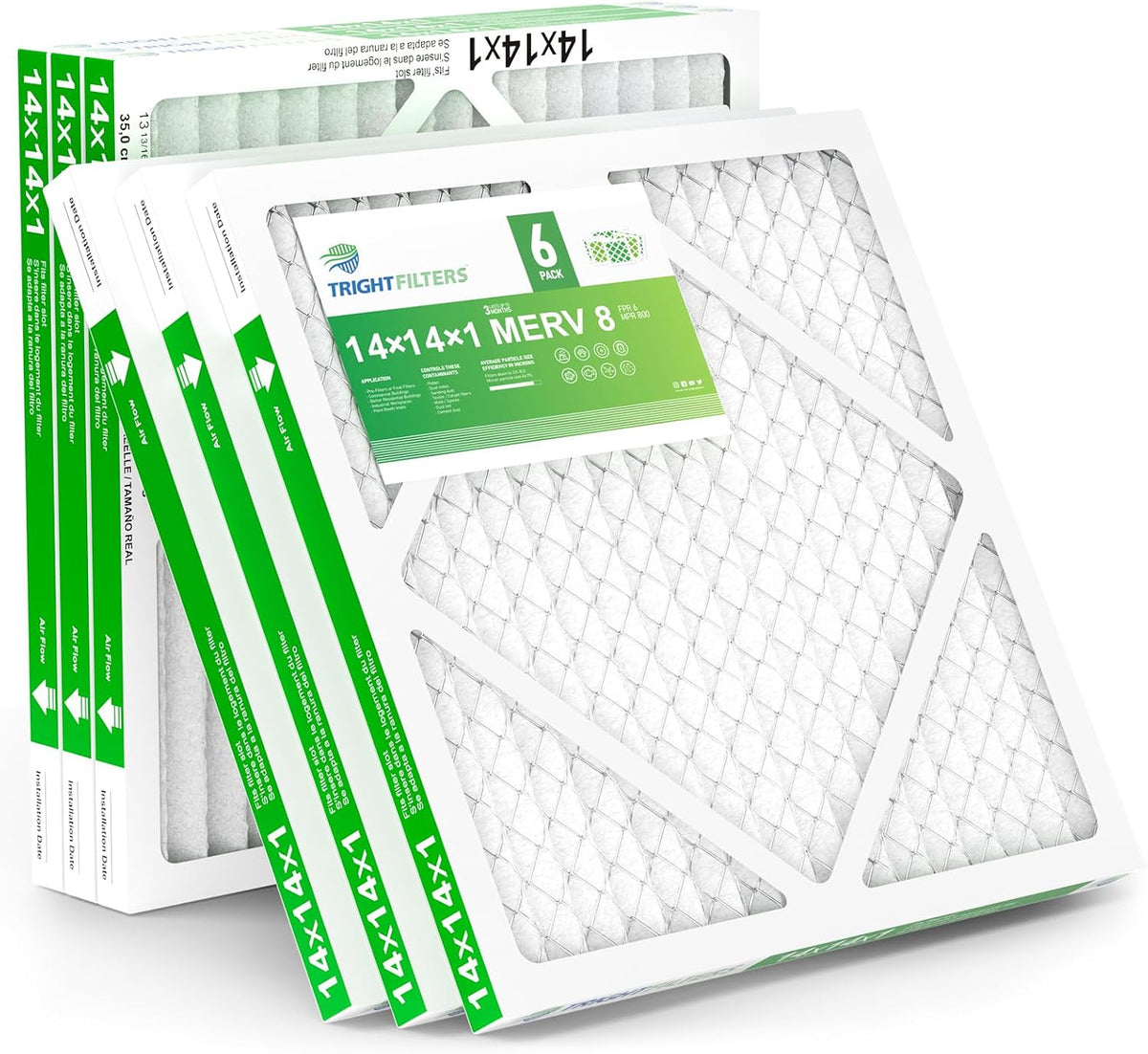 TRIGHTFILTERS 14x14x1 Air Filter 6 Pack, MERV 8 Filter Replacement