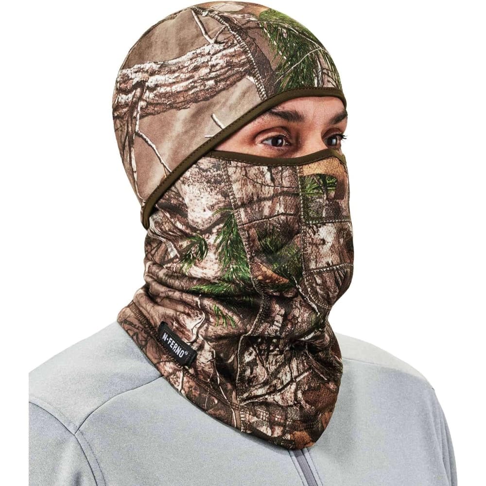 Ergodyne - 16833 N-Ferno 6823 Balaclava Ski Mask, Wind-Resistant Camo Face Mask, Hinged Design to Wear as Neck Gaiter, RealTree Camouflage, One size