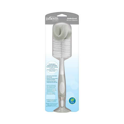 Dr. Brown's Reusable Sponge Baby Bottle Cleaning Brush with Suction Cup Stand, Scrubber and Nipple Cleaner, BPA-Free, Gray, 2-Pack