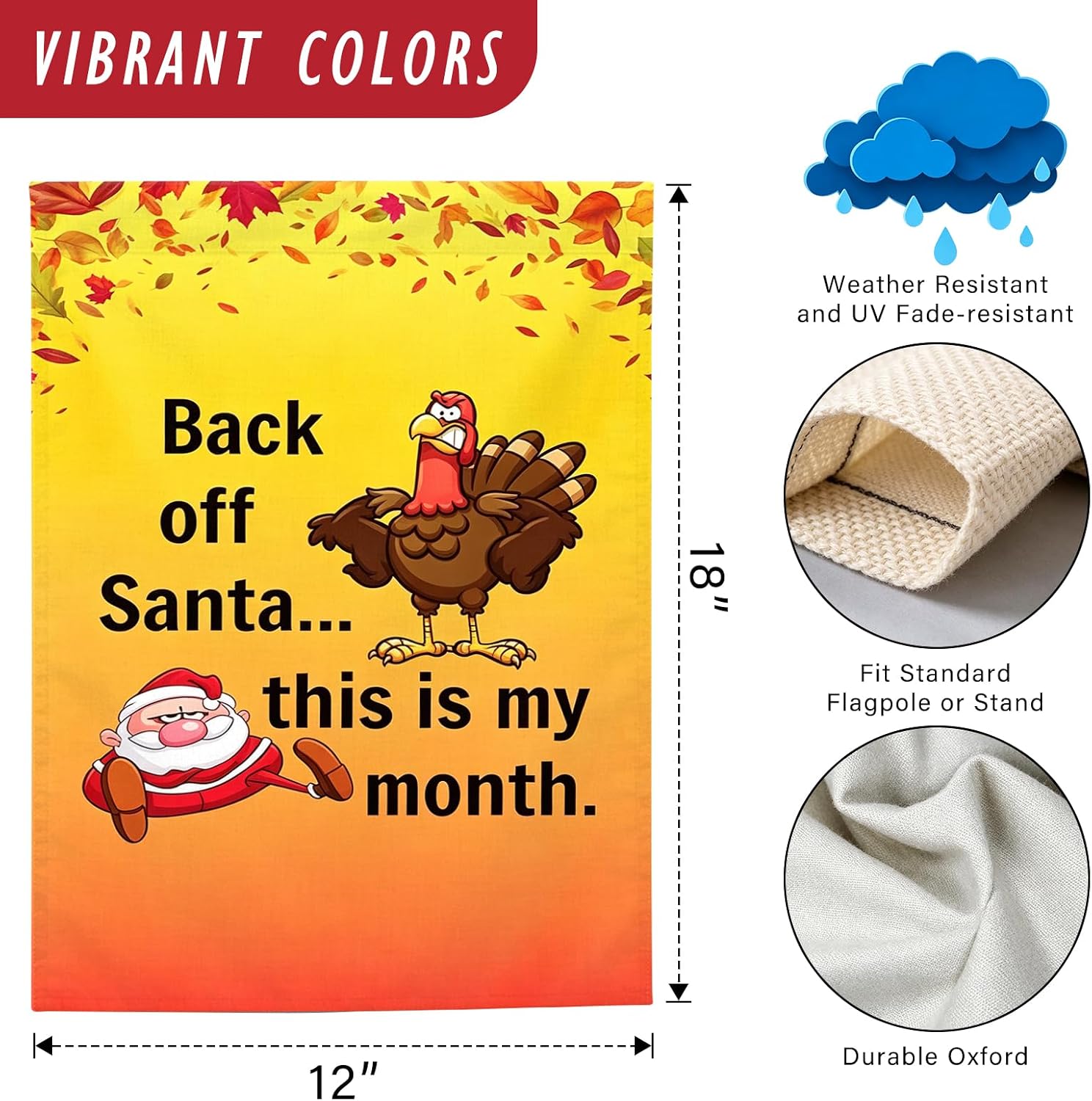 Funny Turkey Santa Thanksgiving Garden Flag Double Sided 12x18 Yard Decor
