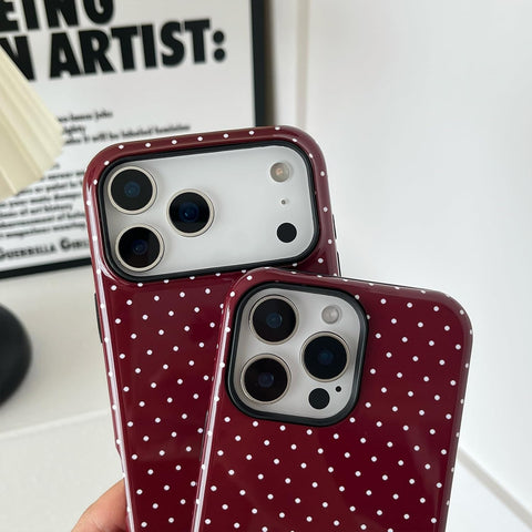 Compatible with iPhone 15 Case, Fashion Cute Polka Dot Pattern Aesthetic Design for Women, Soft TPU and Hard Back Shockproof Phone Case for iPhone 15 6.1 inch, Wine Red