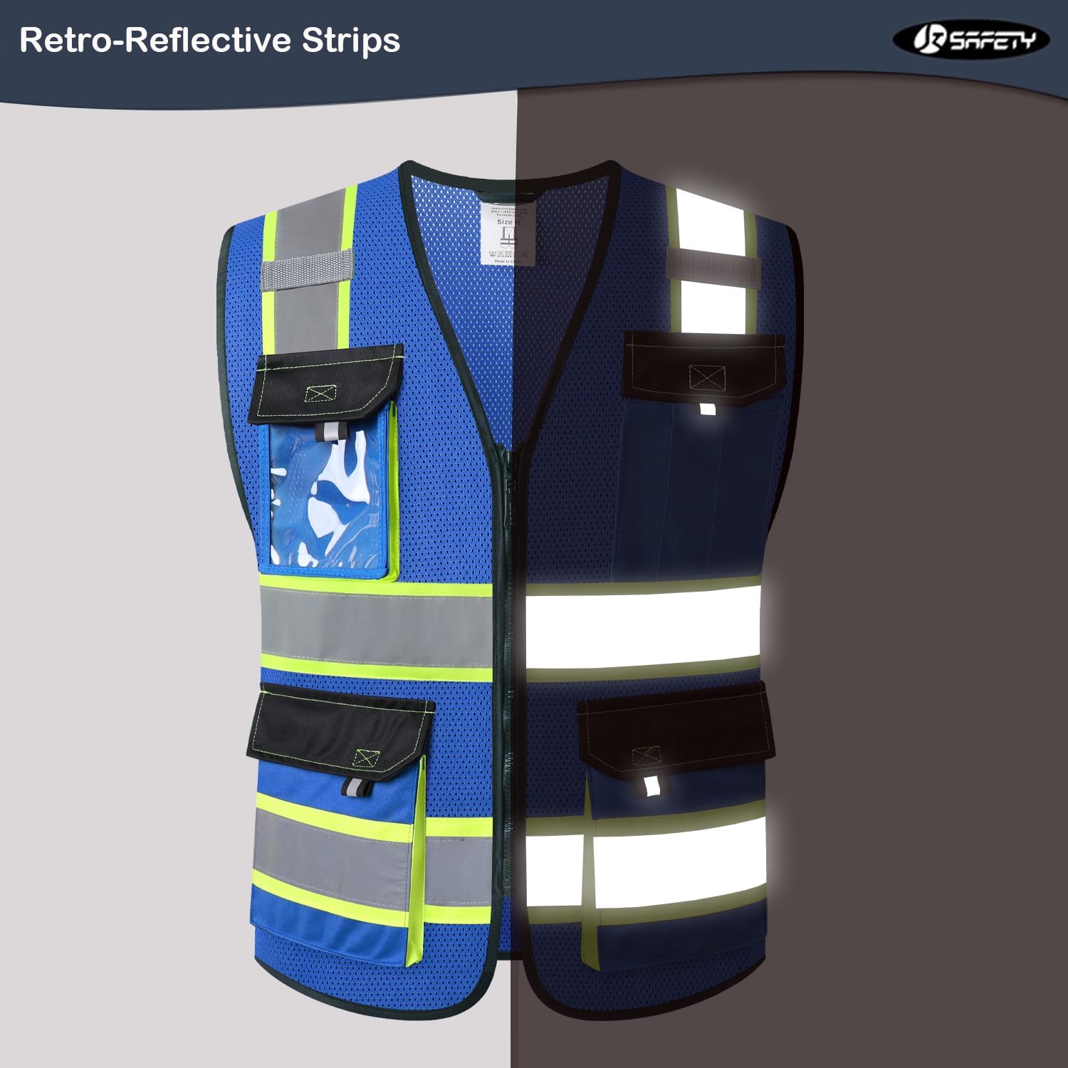 JKSafety Safety Vest for Men Women Hi Vis Reflective Vest JK220 Blue 2XL
