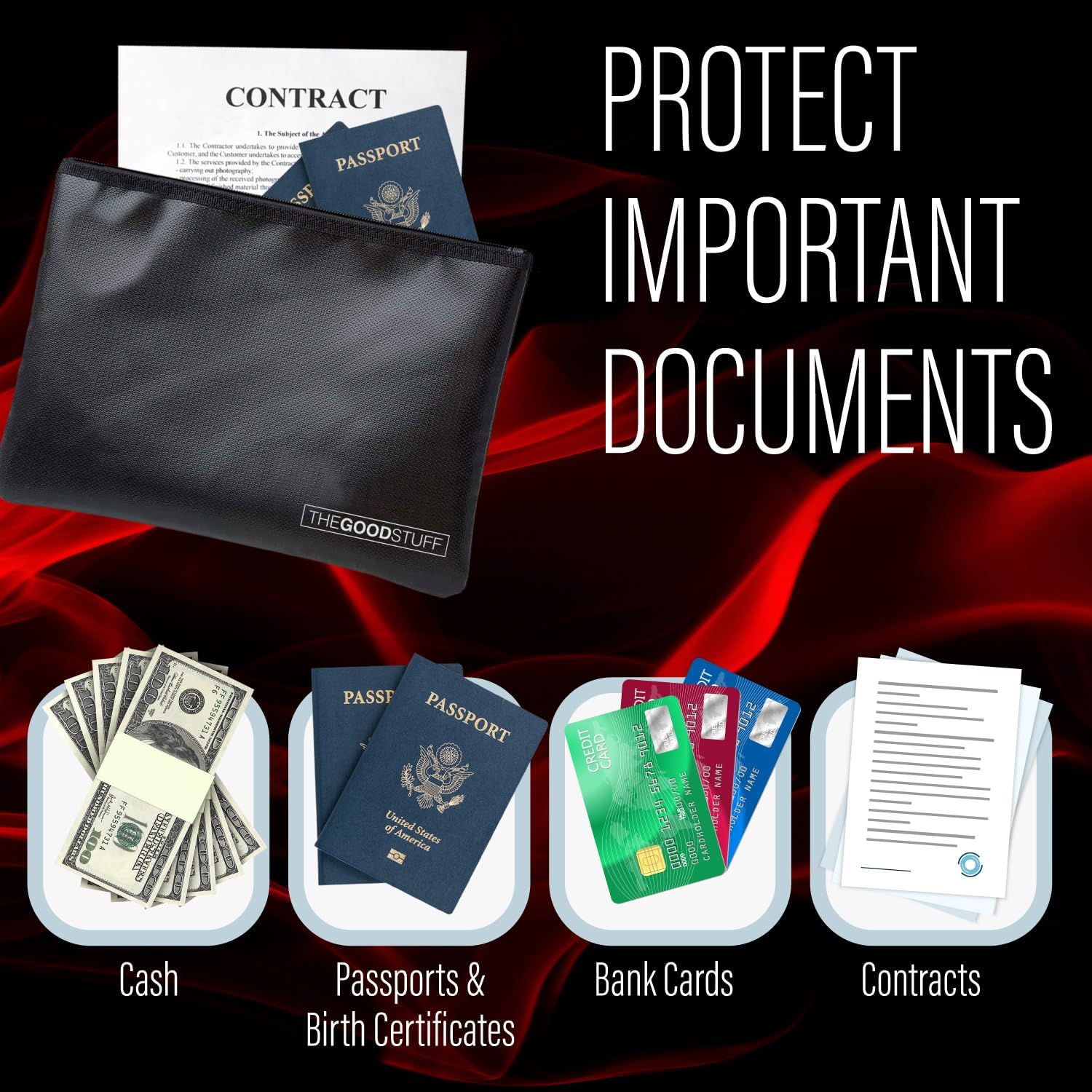 Fireproof Document Pouch (10"x13")- Protect Cash with a Fire Safe Money Bag