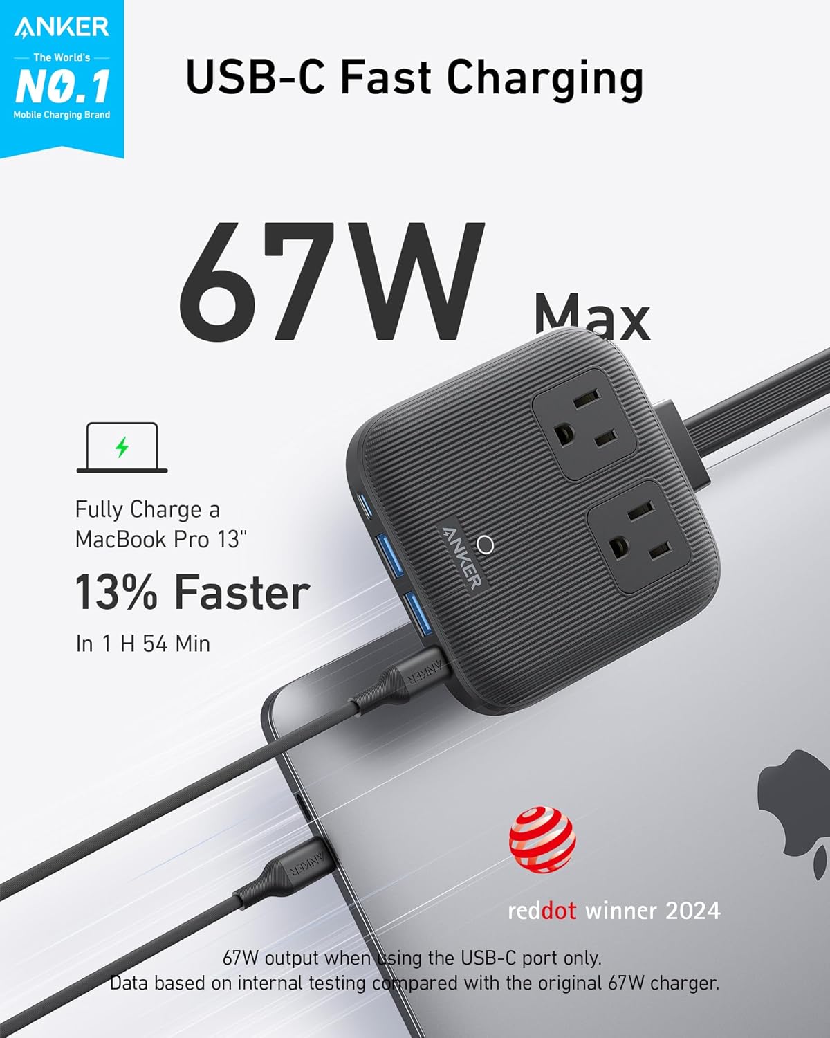 Anker Travel Power Strip, Anker Nano 67W Max 6-in-1 USB C Charger, 2 USB C