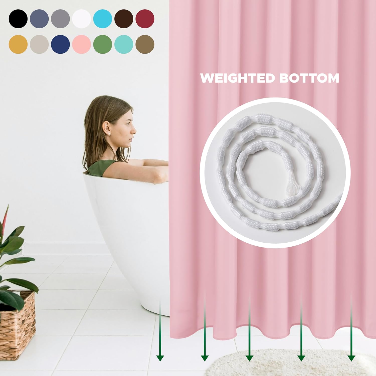 Fabric Shower Curtain Liner 72x72 Inch-Pink Standard Size Shower Liners