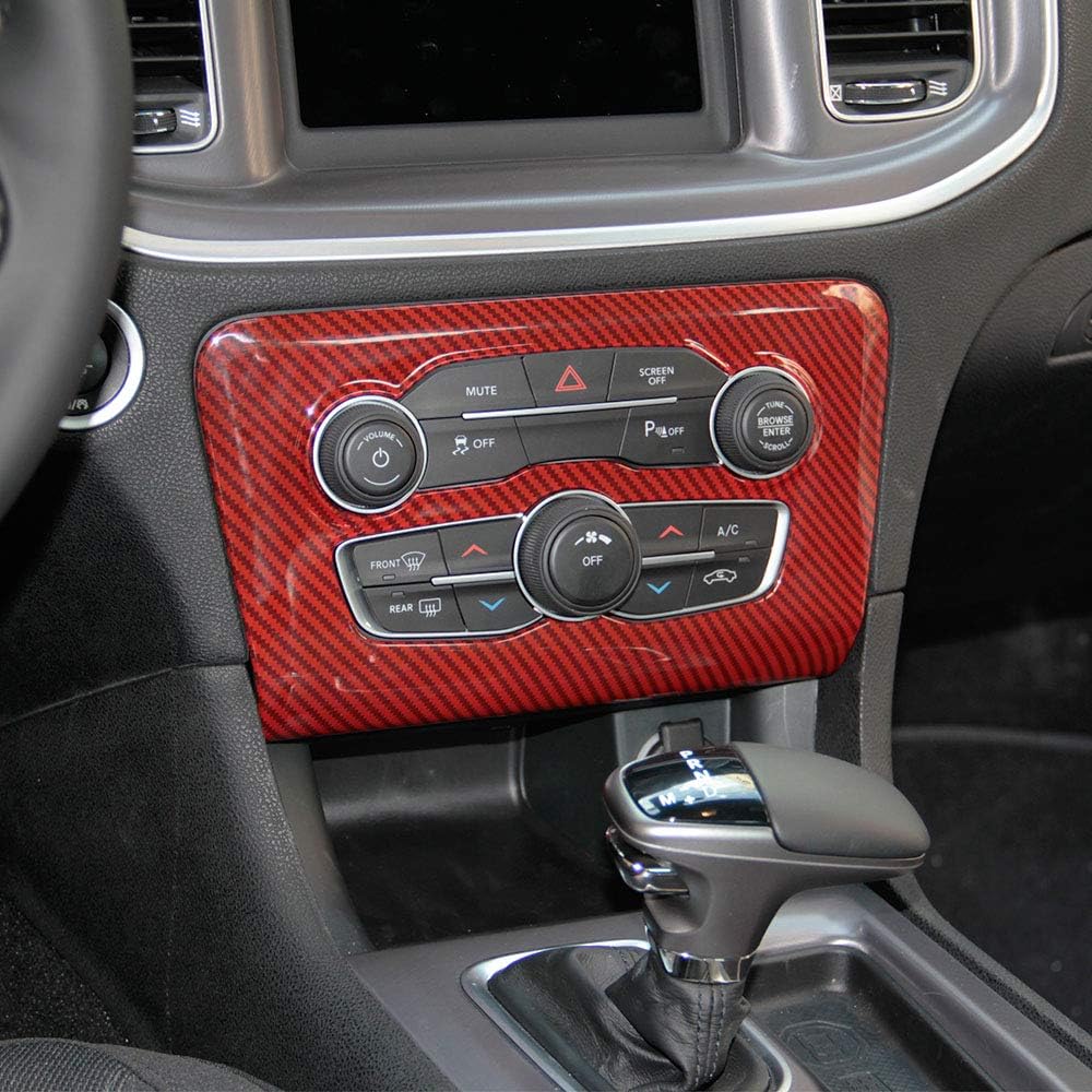 crosselec Carbon Fiber Central Control Air Conditioning A/C Panel Cover tirm for Dodge Charger 2015+ (red)