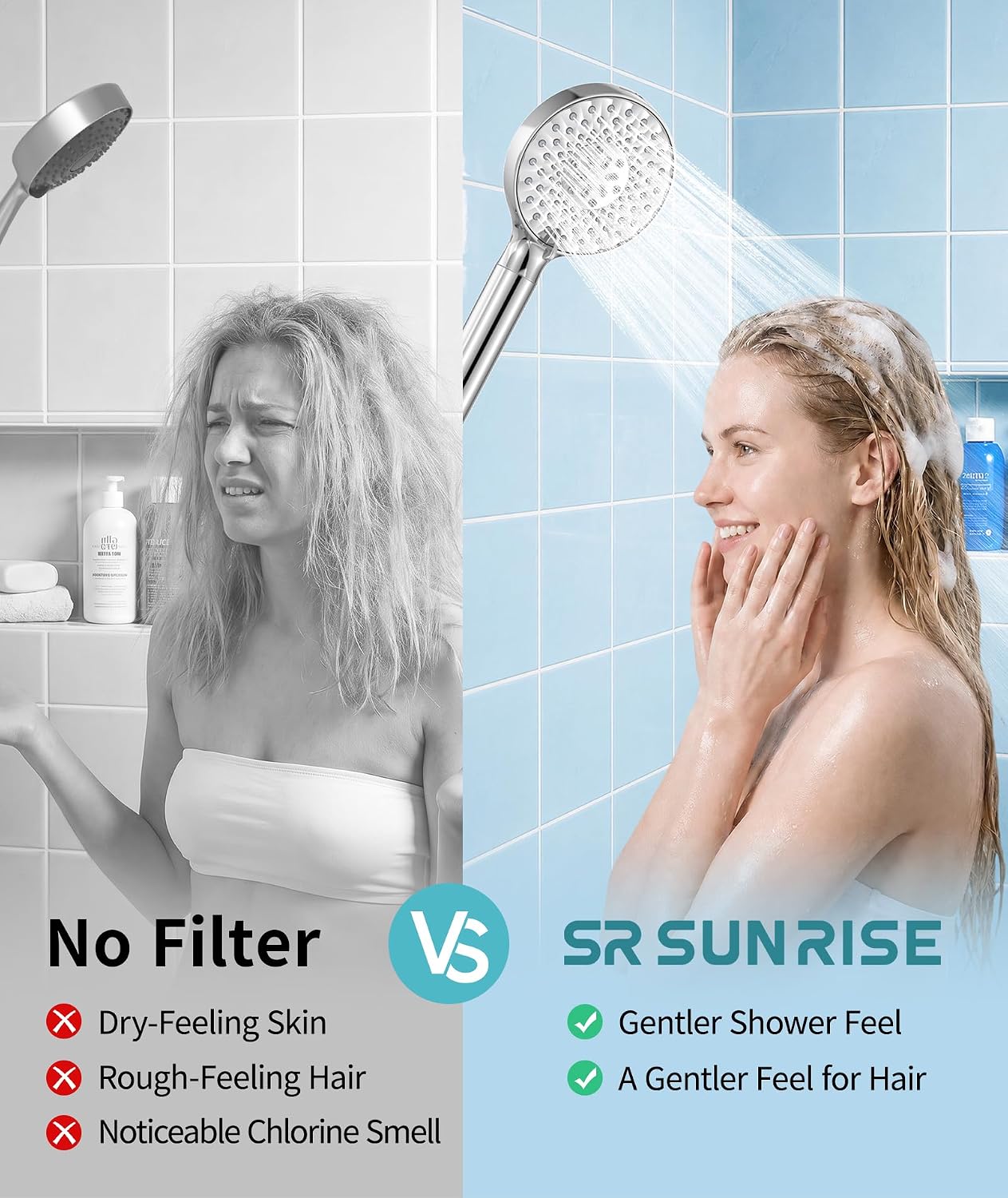 SR SUN RISE Filtered Shower Head with Handheld High Pressure 9 Spray Mode Showerhead Detachable Shower Head Water Softener Filters Beads for Hard Water Remove Chlorine 1 Filter Chrome