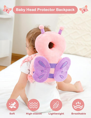 JunNeng Baby Head Protector Backpack for Walking Crawling, Pink Butterfly