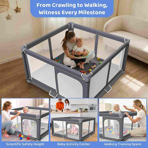 Foldable Baby Playpen Portable Travel Play Yard, Dark Gray