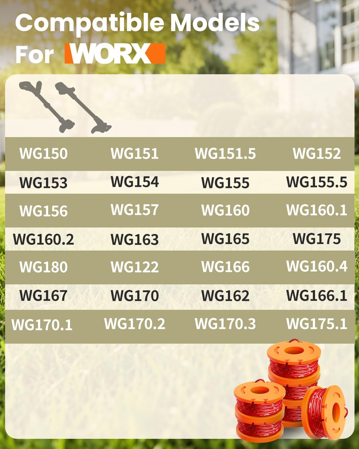 15 Pack Trimmer Spool Line for Worx,(WA0010)Replacement Weed Wacker String for Worx Weed Eater,Trimmer Line Refills 0.065'' for Worx,Suitable for Worx String Trimmers(12 Trimmer Spools,3 Trimmer Caps)