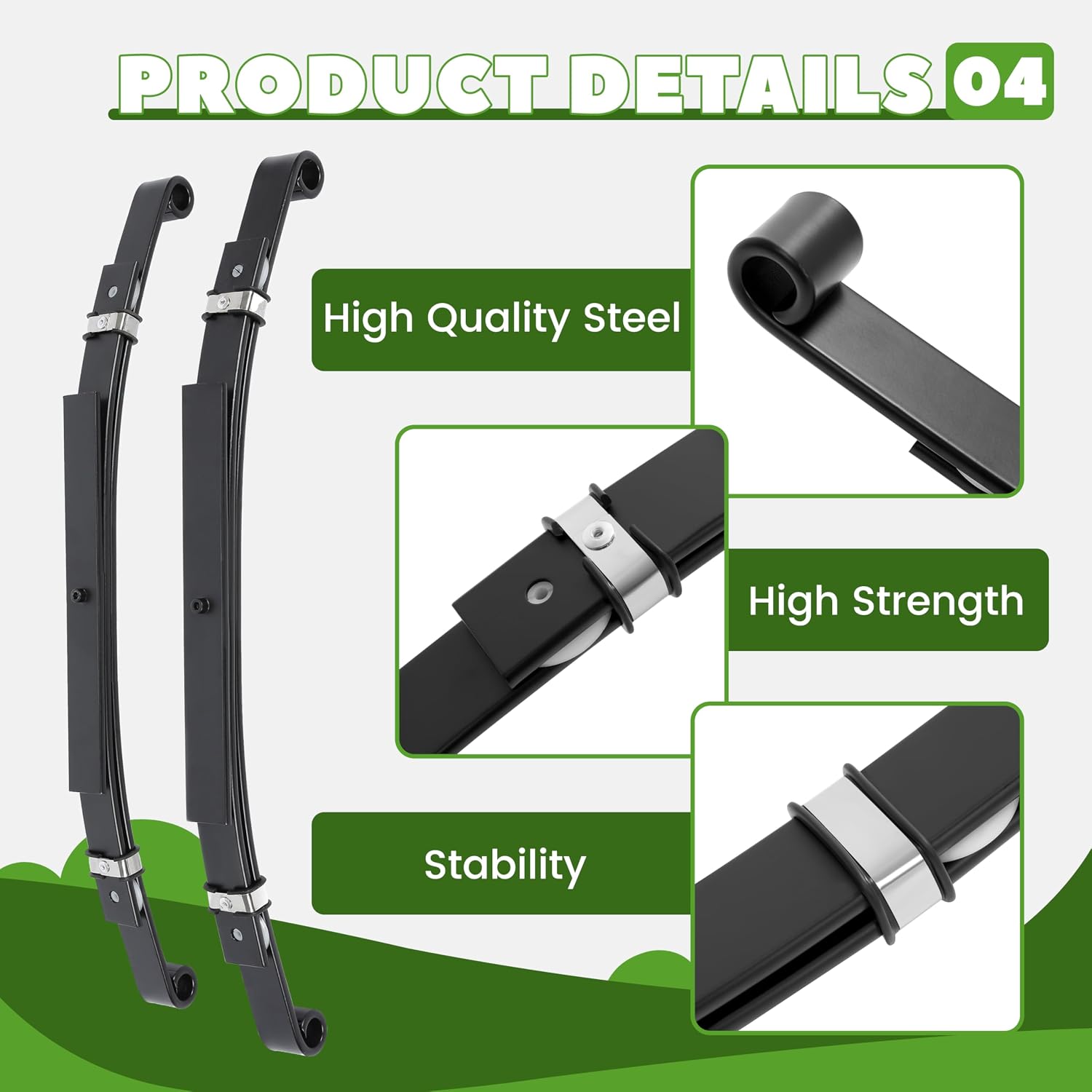 KUAFU Rear Leaf Springs Compatible With Club Car DS Golf Cart 1981-Up Heavy Duty 3 Leafs with Bushings and Sleeves/Set of 2