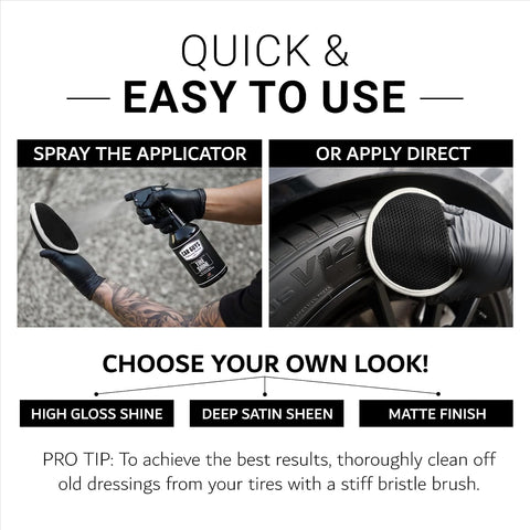 CAR GUYS Tire Shine Spray - The Perfect Deep Black Shine - Long Lasting Car Tire Dressing - No Sling & Dry to Touch - 18 Oz Kit with Applicator