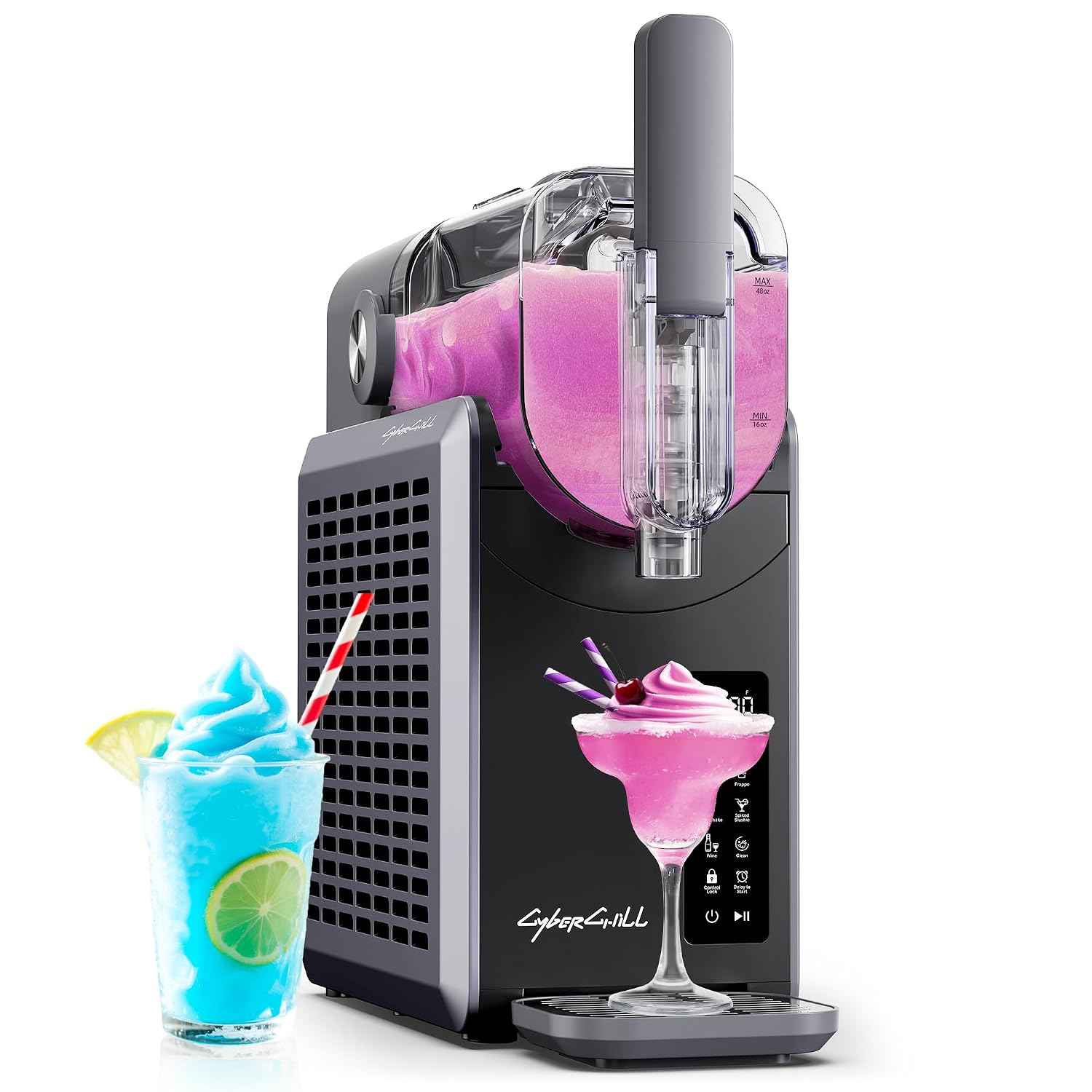 CyberChill Slushie Machine, Slushy Machine for Home with LED Display - 5 Preset Programs & 24H Delay Start&Freshness, No Ice Needed Frozen Drink Maker for Frozen Margaritas, Frappés & Ice Cream