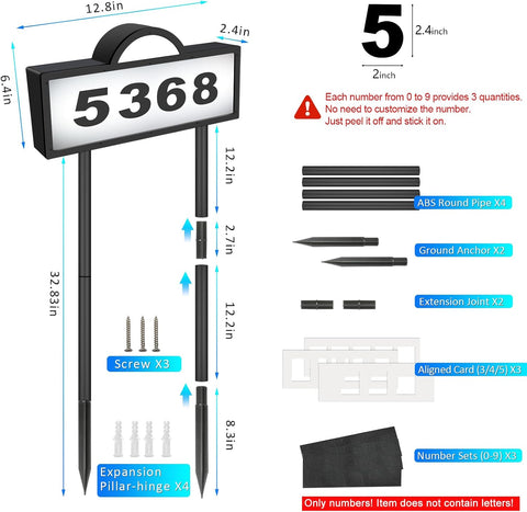 Solar Address Sign with Warm/Cold White, Solar Address Signs for Yard