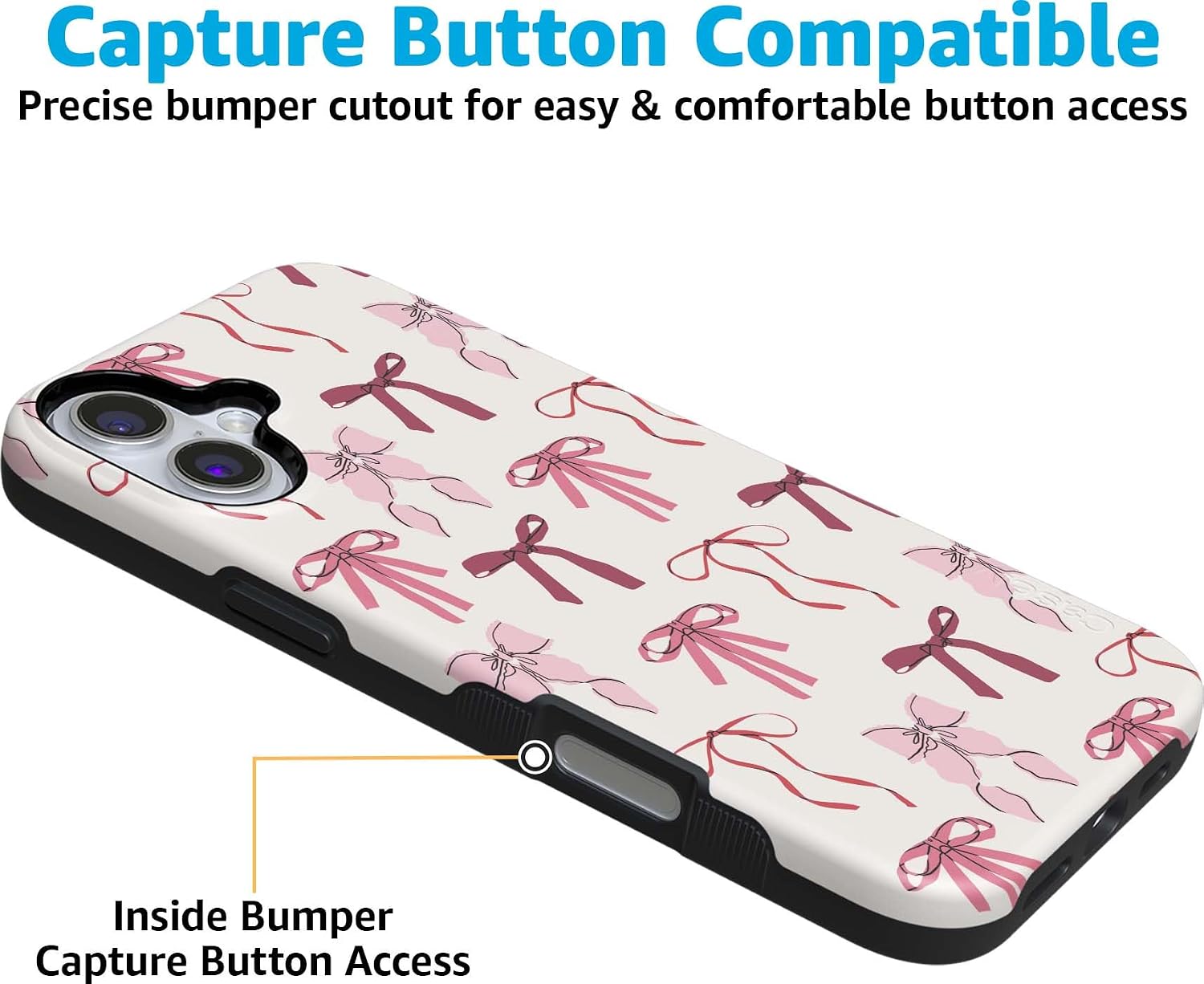 Casely iPhone 16 Case | Lover Girlie | Pink Bows | Bold Protective Design | Compatible with MagSafe