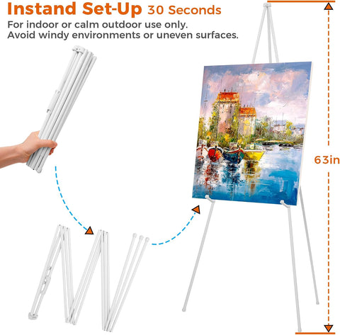 ARTASY 63" Easel Stand for Wedding Signs, White, 1 Pack with Carry Bag