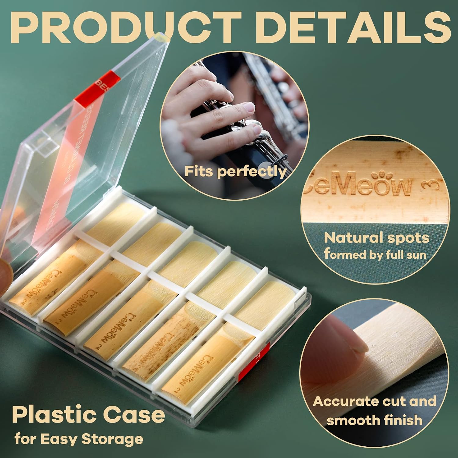 Clarinet Reeds 3.0, CeMeow Traditional Reeds for Clarinet Beginner 10Pack with Plastic Box, Thinner Reed Tip Advanced Cutting Technology for Clarinet Beginner and Player